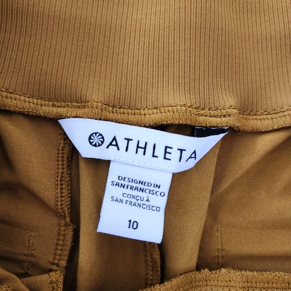 Athleta Nolita Wide Leg Pant Womens Size 10 Gold Pull On Elastic Waist Pockets - Picture 7 of 11